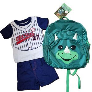 Toddler Boys Lot 18M – Green Dino Backpack (New) + Clothing Set